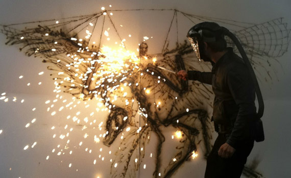 Pyrografie, Pyrographie, Pyroinstallation, Großformatzeichnung